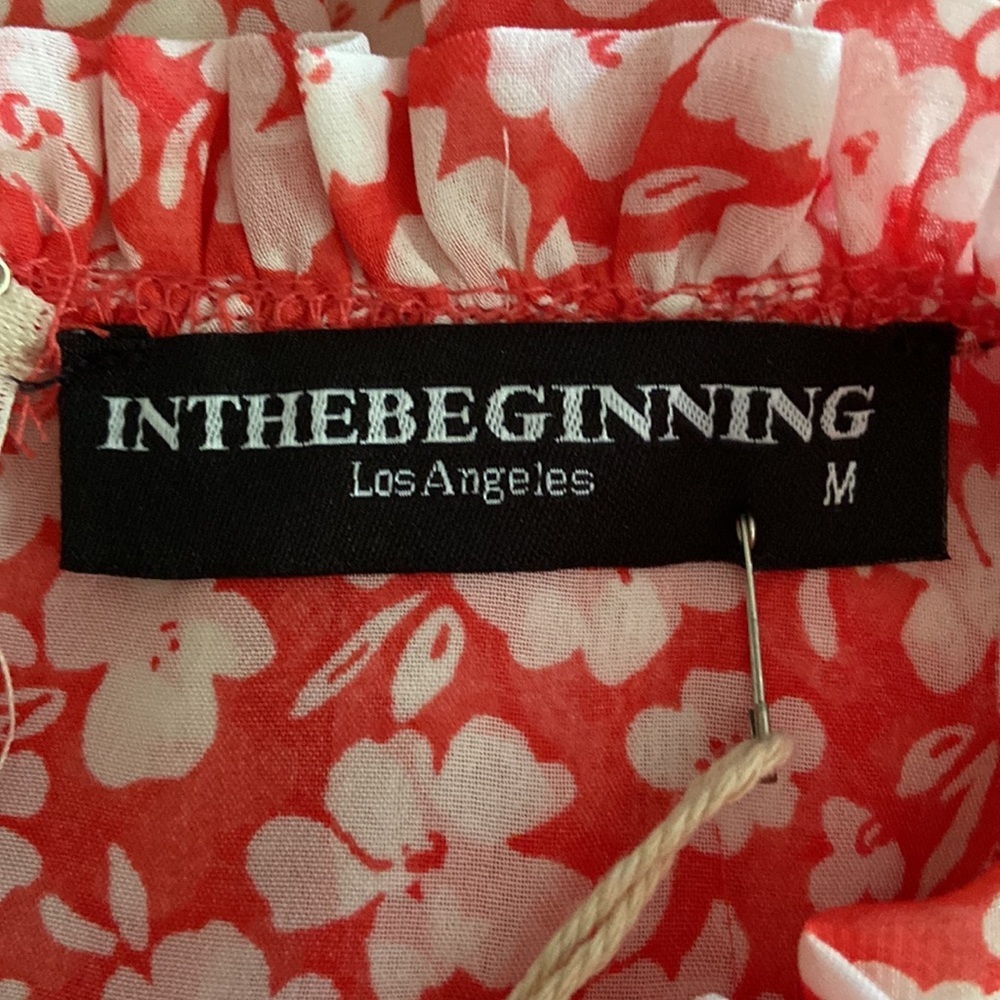 Inthebeginning Coral White Floral Smocked Ruffle Cottagecore Prairie Dress 4784 - Picture 5 of 9